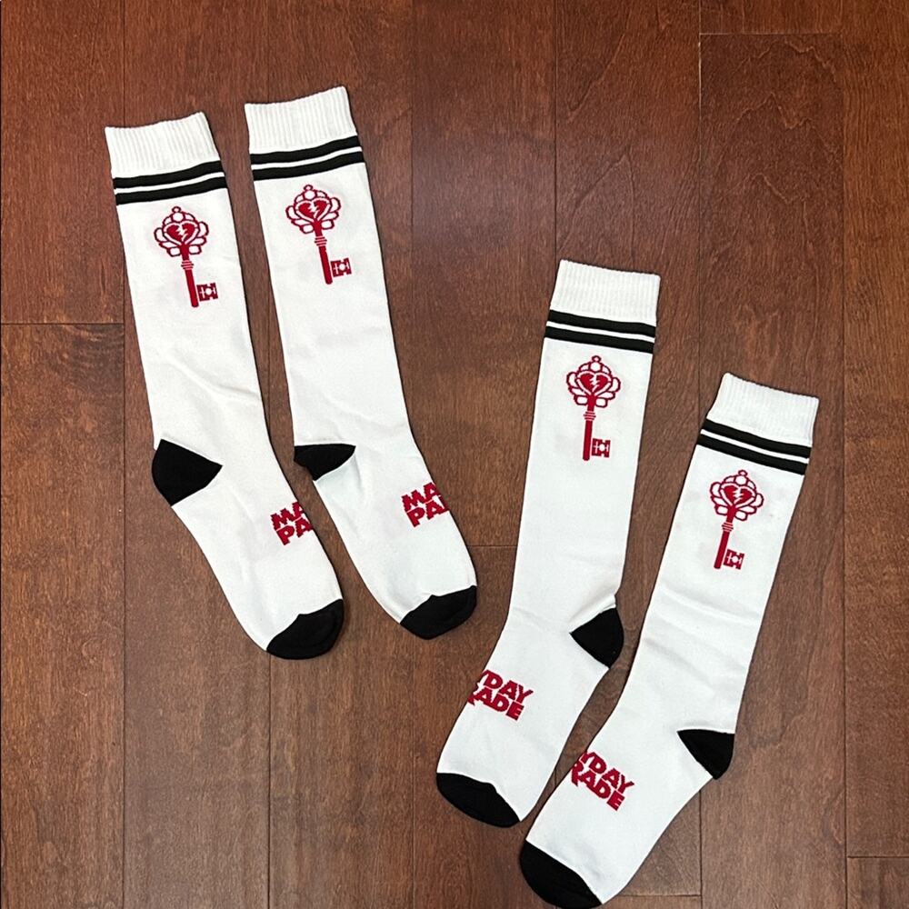 Mayday Parade White and Black Socks with Red Design, Two Pairs